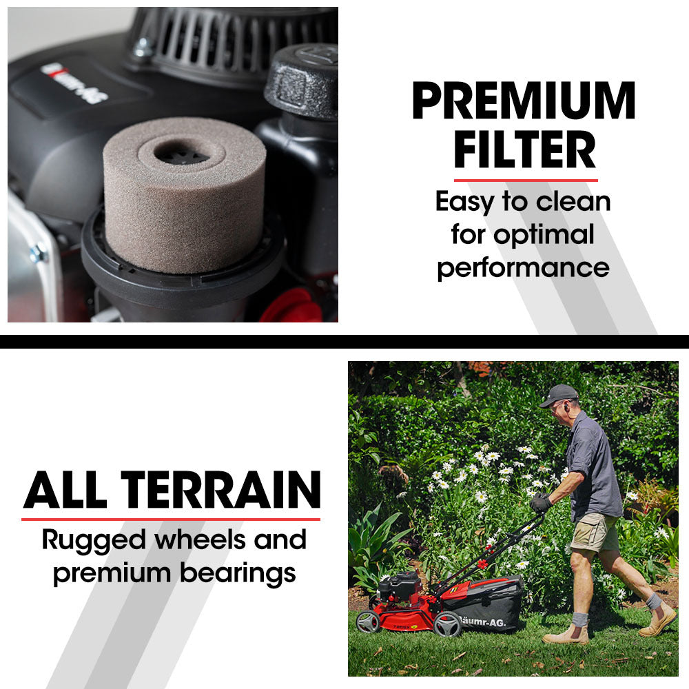 Baumr-AG Lawn Mower 139CC 17 Petrol Push Lawnmower 4-Stroke Engine Catch V219-MOWPSHBMRA17S