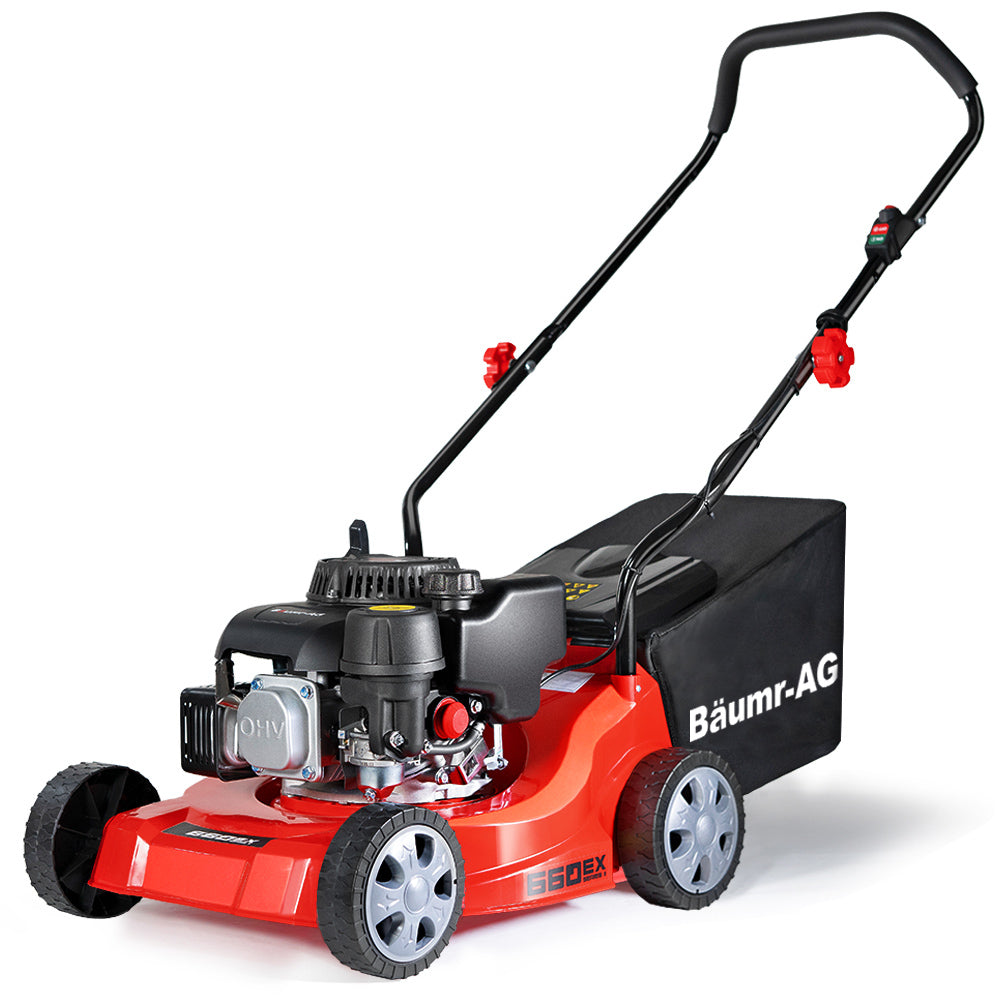 Baumr-AG 139cc Lawn Mower 4-Stroke 16 Inch Petrol Lawnmower Hand Push Engine 35L Catcher V219-MOWPSHBMRB16E