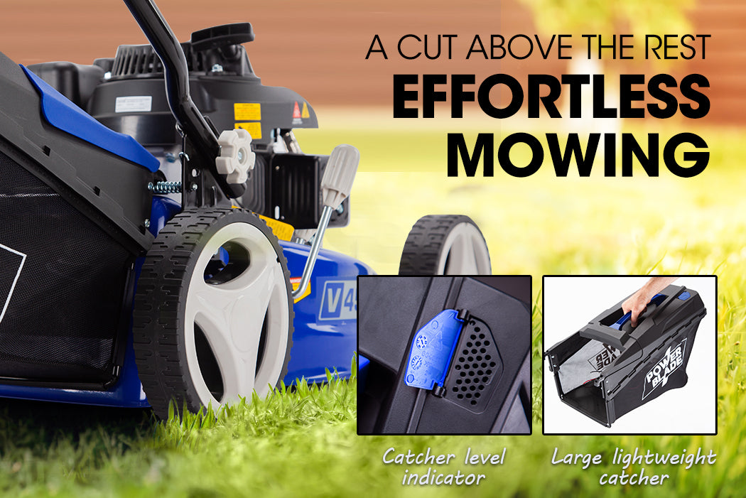 POWERBLADE Lawn Mower 139CC 17 - Petrol Powered Push Lawnmower 4 Stroke Engine V219-MOWPSHPWBA17S
