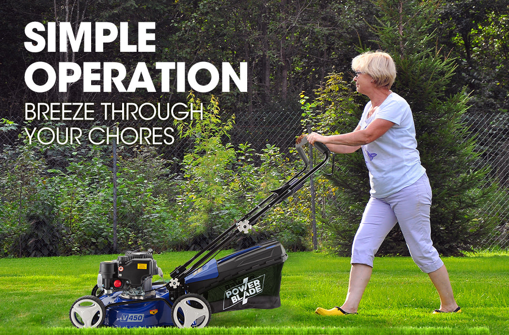 POWERBLADE Lawn Mower 139CC 17 - Petrol Powered Push Lawnmower 4 Stroke Engine V219-MOWPSHPWBA17S