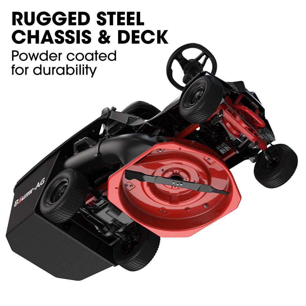 BAUMR-AG 24" Ride On Lawn Mower, Lithium Electric Start System, 6HP 224cc, 5 Cut Heights, Catcher and Mulch V219-MOWRIDBMP24A