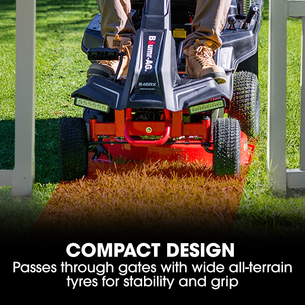 BAUMR-AG 24" Ride On Lawn Mower, Lithium Electric Start System, 6HP 224cc, 5 Cut Heights, Catcher and Mulch V219-MOWRIDBMP24A