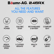 BAUMR-AG 24" Ride On Lawn Mower, Lithium Electric Start System, 6HP 224cc, 5 Cut Heights, Catcher and Mulch V219-MOWRIDBMP24A