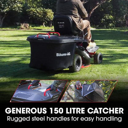 BAUMR-AG 24" Ride On Lawn Mower, Lithium Electric Start System, 6HP 224cc, 5 Cut Heights, Catcher and Mulch V219-MOWRIDBMP24A