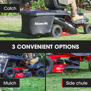 BAUMR-AG 24" Ride On Lawn Mower, Lithium Electric Start System, 6HP 224cc, 5 Cut Heights, Catcher and Mulch V219-MOWRIDBMP24A
