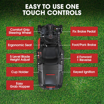 BAUMR-AG 24" Ride On Lawn Mower, Lithium Electric Start System, 6HP 224cc, 5 Cut Heights, Catcher and Mulch V219-MOWRIDBMP24A