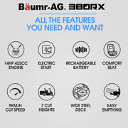 BAUMR-AG 38" Ride On Mower Tractor, Electric Start, 14hp 452cc, Hydrostatic, 100kg Towing, 7 Cut Heights V219-MOWRIDBMP38A