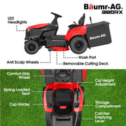 BAUMR-AG 38" Ride On Mower Tractor, Electric Start, 14hp 452cc, Hydrostatic, 100kg Towing, 7 Cut Heights V219-MOWRIDBMP38A