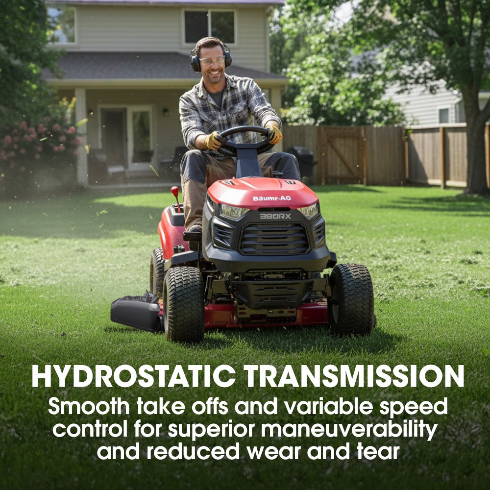 BAUMR-AG 38" Ride On Mower Lawn Tractor, Side Discharge or Mulch, Electric Start, 14hp 452cc, Hydrostatic, V219-MOWRIDBMP38SA