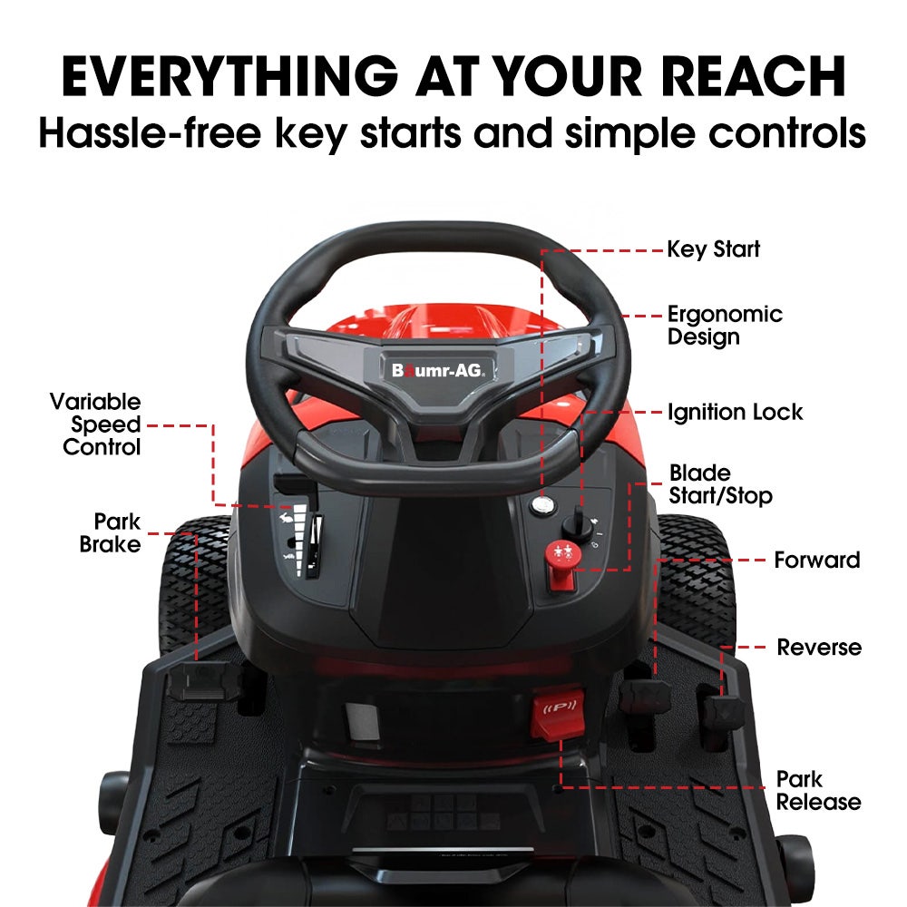 BAUMR-AG 38" Ride On Mower Lawn Tractor, Side Discharge or Mulch, Electric Start, 14hp 452cc, Hydrostatic, V219-MOWRIDBMP38SA
