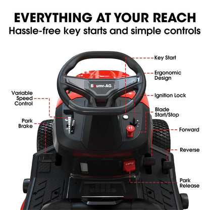 BAUMR-AG 38" Ride On Mower Lawn Tractor, Side Discharge or Mulch, Electric Start, 14hp 452cc, Hydrostatic, V219-MOWRIDBMP38SA