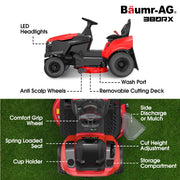 BAUMR-AG 38" Ride On Mower Lawn Tractor, Side Discharge or Mulch, Electric Start, 14hp 452cc, Hydrostatic, V219-MOWRIDBMP38SA