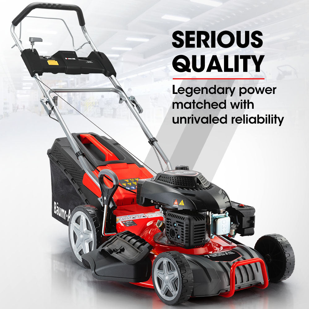 BAUMR-AG 18" 224cc Electric Start Self Propelled Lawn Mower, 7 Height, Steel Deck, 6HP, 4-Stroke Petrol V219-MOWSPRBM18EA