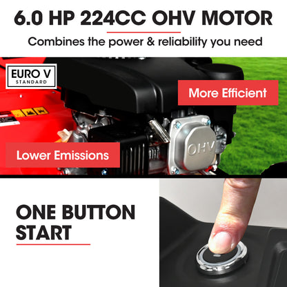 BAUMR-AG 18" 224cc Electric Start Self Propelled Lawn Mower, 7 Height, Steel Deck, 6HP, 4-Stroke Petrol V219-MOWSPRBM18EA