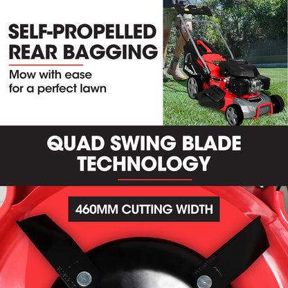 BAUMR-AG 18" 224cc Electric Start Self Propelled Lawn Mower, 7 Height, Steel Deck, 6HP, 4-Stroke Petrol V219-MOWSPRBM18EA