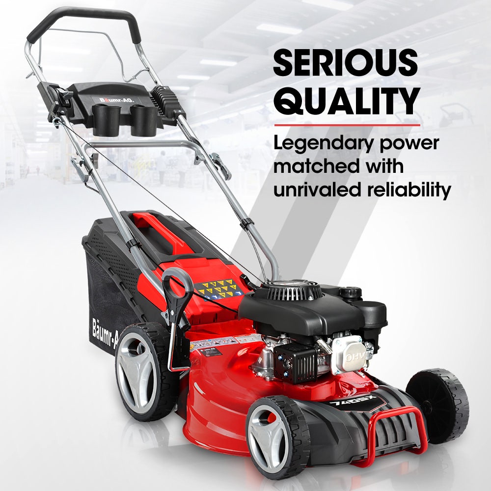 BAUMR-AG 18" 150cc Self Propelled Lawn Mower, 7 Height, Steel Deck, Cup Holders, 4-Stroke Petrol Lawnmower - V219-MOWSPRBM18SA