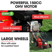 BAUMR-AG 18" 150cc Self Propelled Lawn Mower, 7 Height, Steel Deck, Cup Holders, 4-Stroke Petrol Lawnmower - V219-MOWSPRBM18SA
