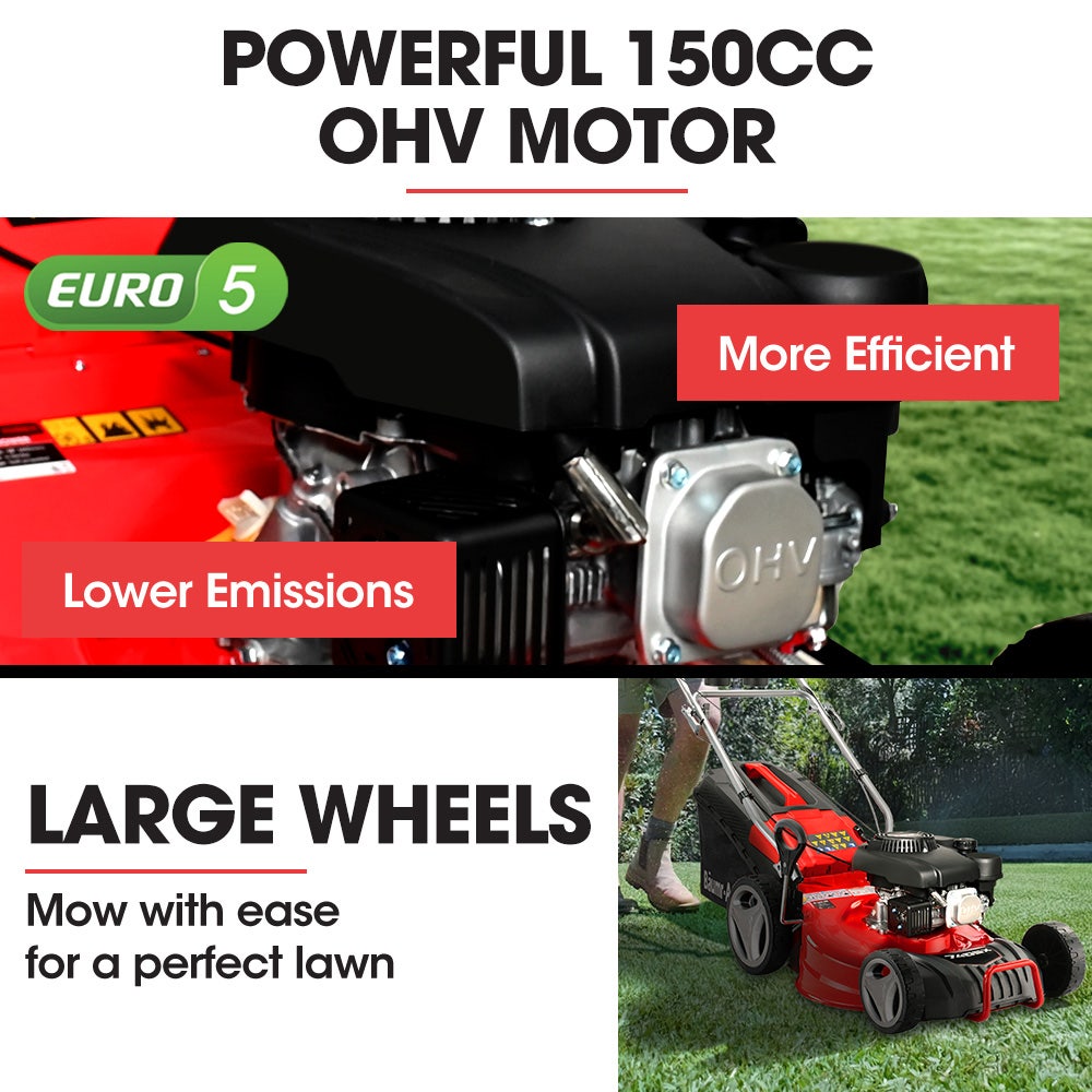 BAUMR-AG 18" 150cc Self Propelled Lawn Mower, 7 Height, Steel Deck, Cup Holders, 4-Stroke Petrol Lawnmower - V219-MOWSPRBM18SA