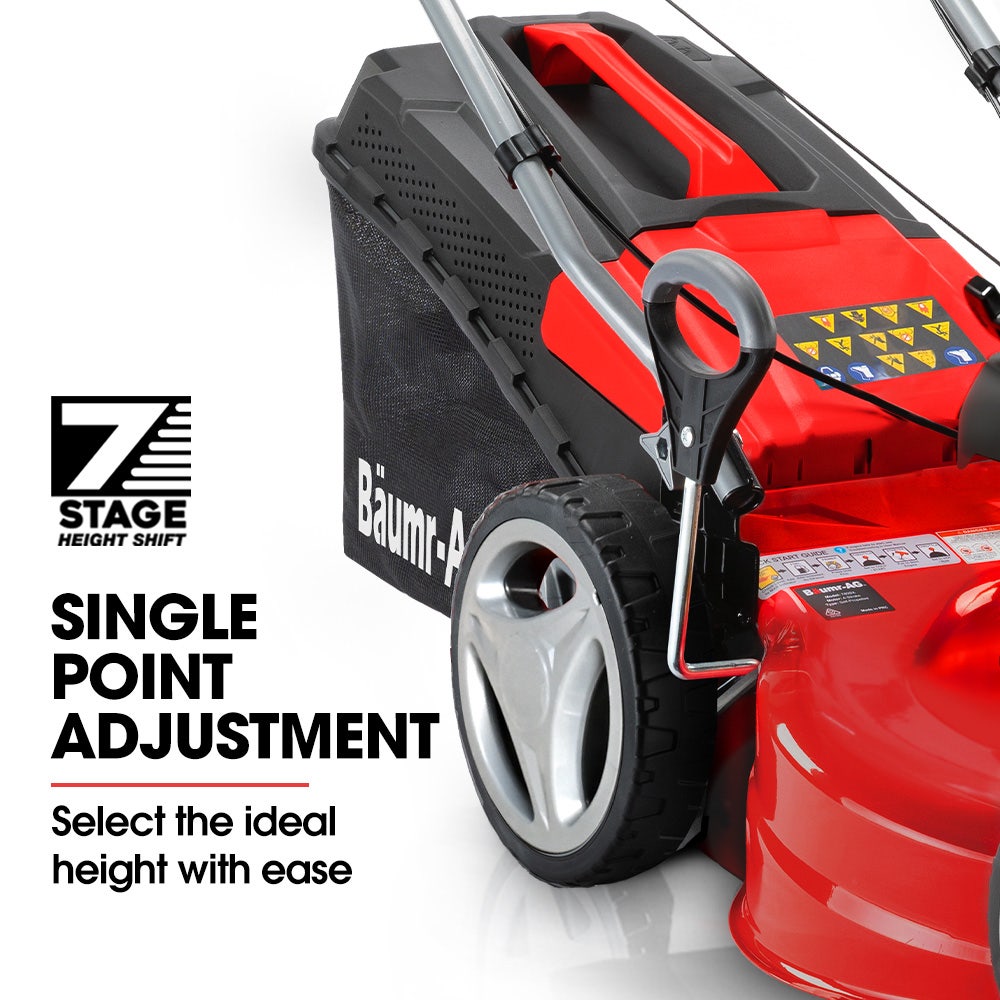 BAUMR-AG 18" 150cc Self Propelled Lawn Mower, 7 Height, Steel Deck, Cup Holders, 4-Stroke Petrol Lawnmower - V219-MOWSPRBM18SA