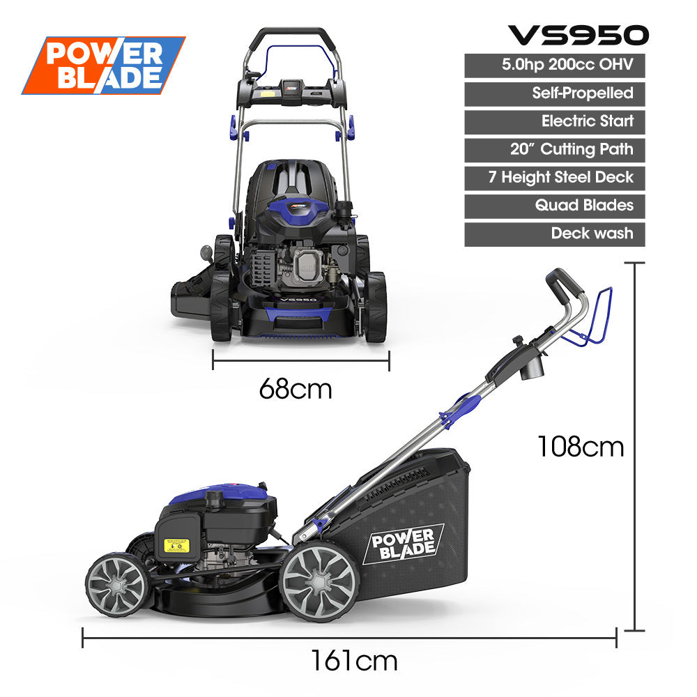 POWERBLADE 20" 200cc Self-Propelled Lawn Mower, Electric Start, 7 Height, Steel Deck, Deck Wash Port, OHV V219-MOWSPRPB20EA