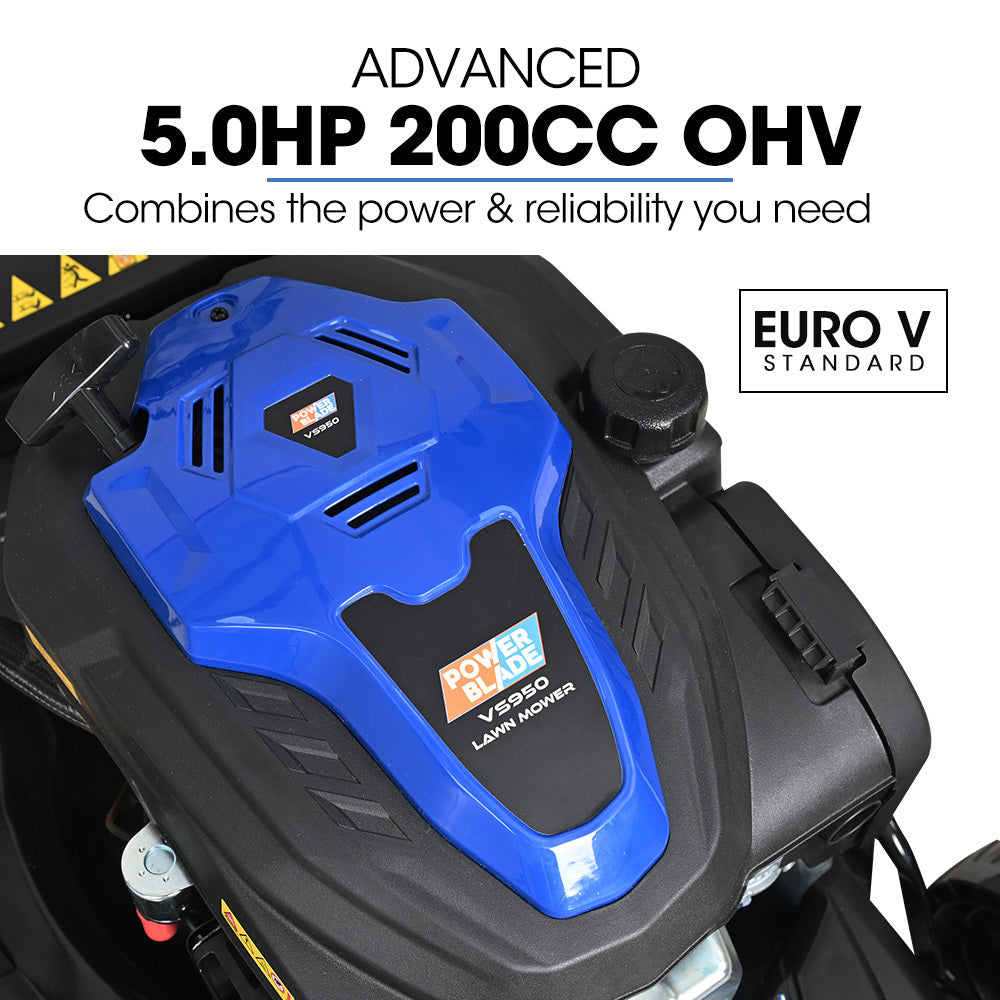 POWERBLADE 20" 200cc Self-Propelled Lawn Mower, Electric Start, 7 Height, Steel Deck, Deck Wash Port, OHV V219-MOWSPRPB20EA