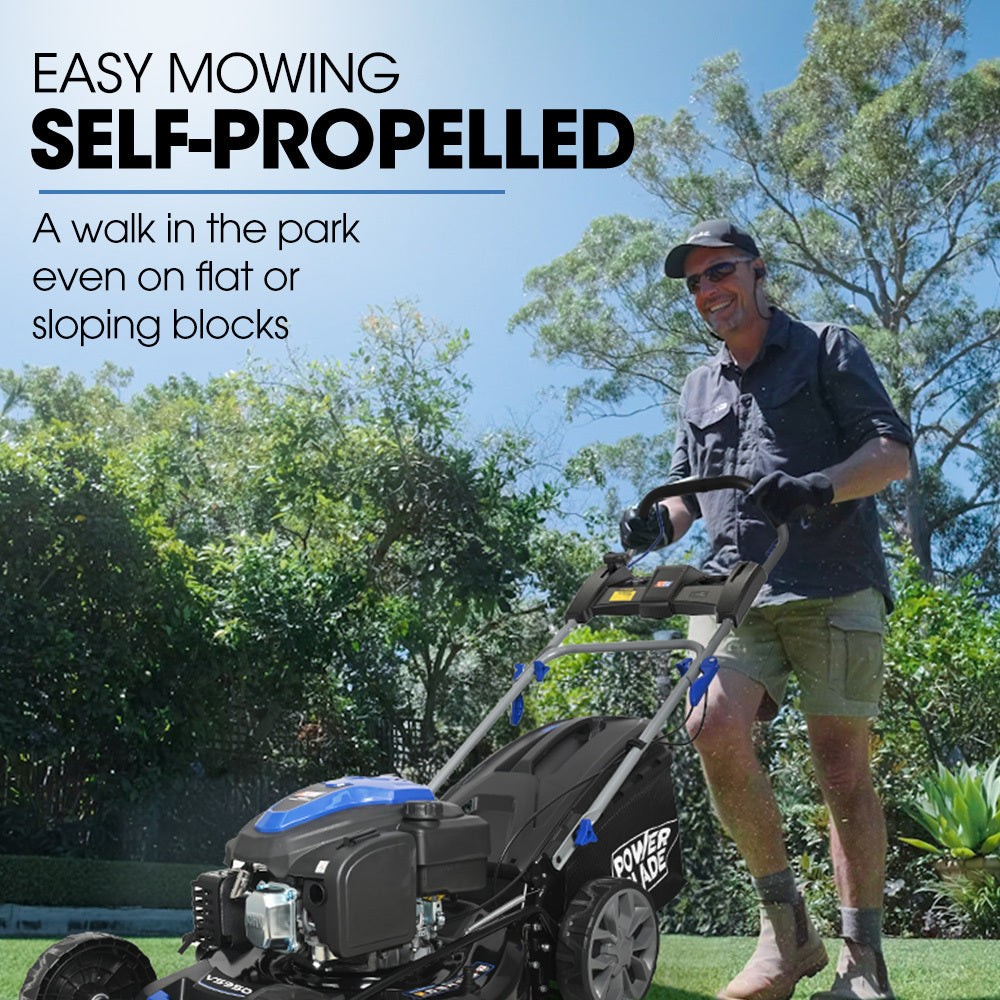 POWERBLADE 20" 200cc Self-Propelled Lawn Mower, Electric Start, 7 Height, Steel Deck, Deck Wash Port, OHV V219-MOWSPRPB20EA