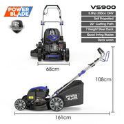 PowerBlade 20" 200cc Self-Propelled Lawn Mower, 7 Height, Steel Deck, Deck Wash Port, OHV 4-Stroke Petrol - V219-MOWSPRPB20SA