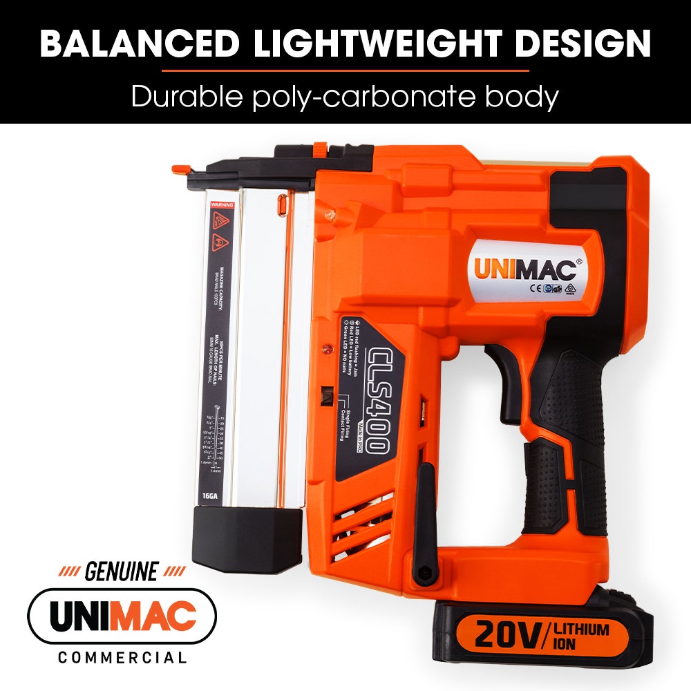 UNIMAC CLS400 20-50mm 16ga Finishing Nail Gun, Cordless 20V Lithium Nailer Kit V219-NALCLSUMCA4C0