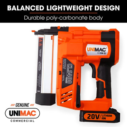 UNIMAC CLS400 20-50mm 16ga Finishing Nail Gun, Cordless 20V Lithium Nailer Kit V219-NALCLSUMCA4C0