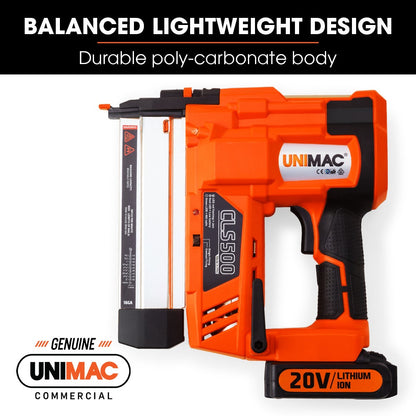 UNIMAC CLS500 15-50mm 18ga 2-in-1 Stapler/Brad Nail Gun, Cordless 20V Lithium Nailer V219-NALCLSUMCA5C0