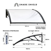 SHADE SHIELD 1x1m Aluminium Exterior Awning, Black DIY External UV Rain Protection Clear Polycarbonate Canopy V219-OAWFIXSS11CA