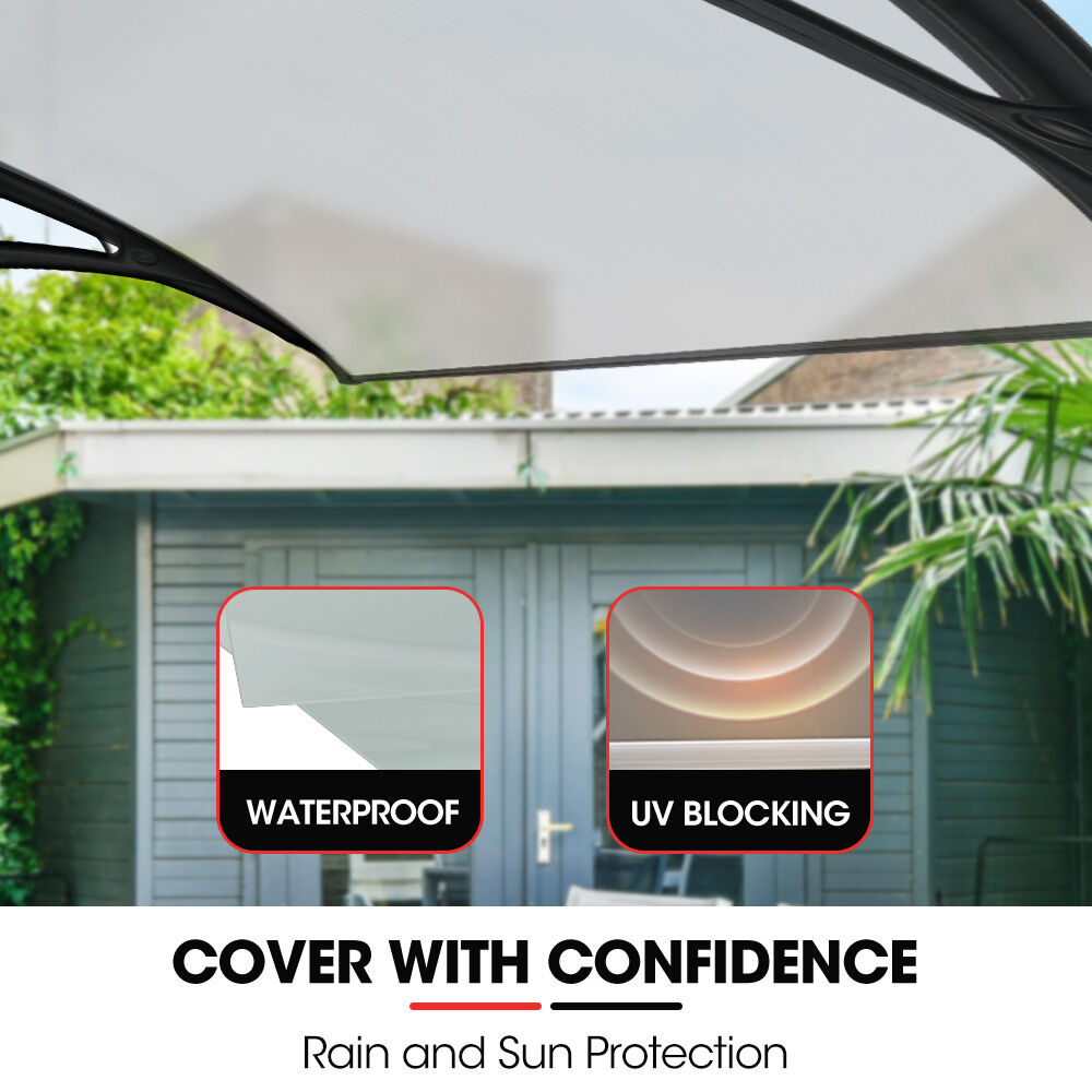 SHADE SHIELD 1x1m Aluminium Exterior Awning, Black DIY External UV Rain Protection Clear Polycarbonate Canopy V219-OAWFIXSS11CA