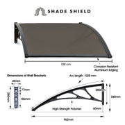 SHADE SHIELD 1x1m Aluminium Exterior Awning, Black DIY External UV Rain Protection Grey Tinted Polycarbonate V219-OAWFIXSS11GA