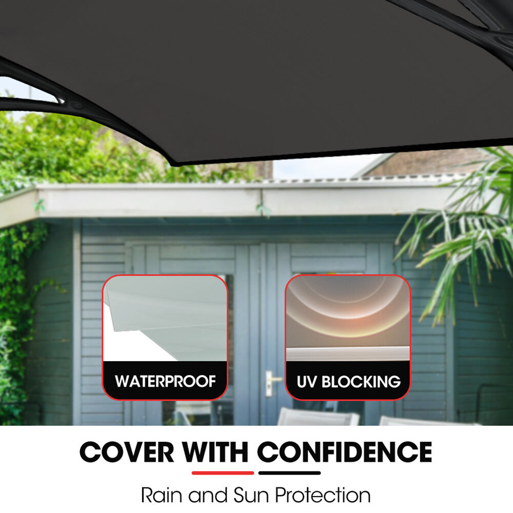 SHADE SHIELD 1x1m Aluminium Exterior Awning, Black DIY External UV Rain Protection Grey Tinted Polycarbonate V219-OAWFIXSS11GA