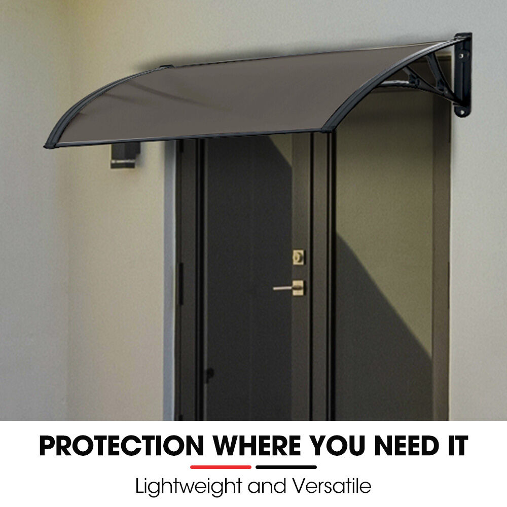 SHADE SHIELD 1x1m Aluminium Exterior Awning, Black DIY External UV Rain Protection Grey Tinted Polycarbonate V219-OAWFIXSS11GA