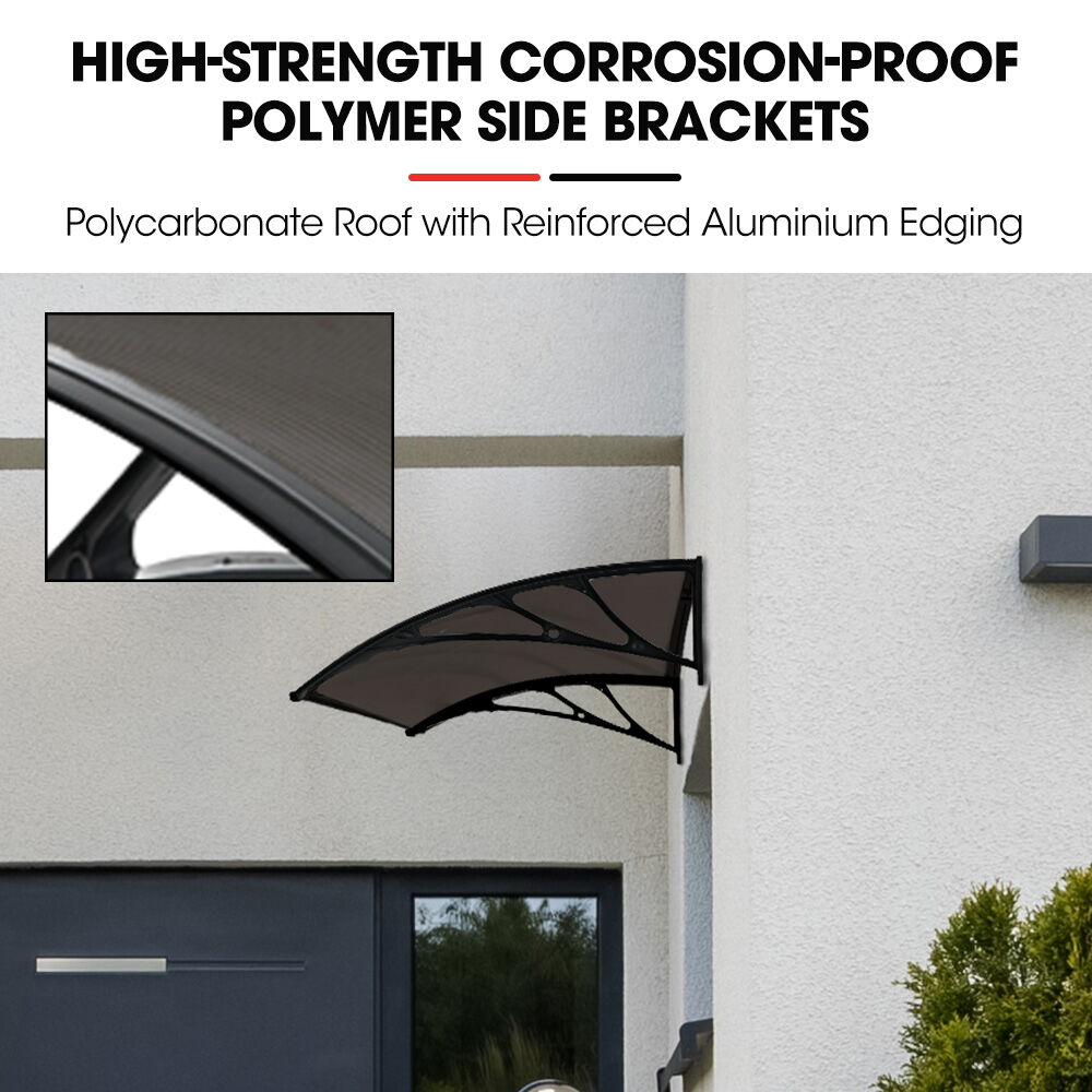 SHADE SHIELD 1x1m Aluminium Exterior Awning, Black DIY External UV Rain Protection Grey Tinted Polycarbonate V219-OAWFIXSS11GA
