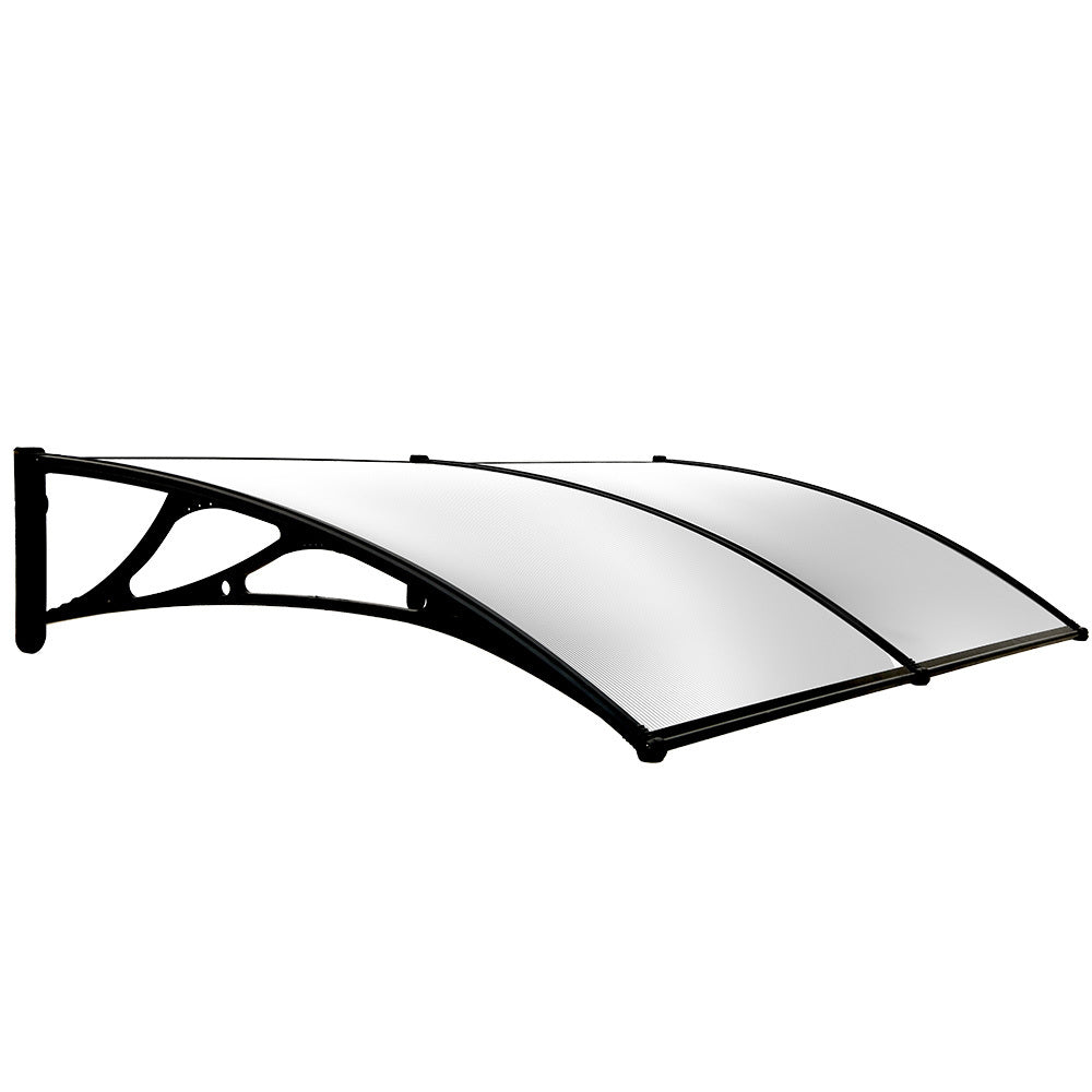 SHADE SHIELD 2x1m Aluminium Exterior Awning, Black DIY External UV Rain Protection Clear Polycarbonate Canopy V219-OAWFIXSS21CA