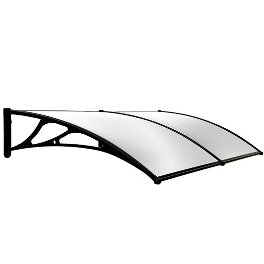 SHADE SHIELD 2x1m Aluminium Exterior Awning, Black DIY External UV Rain Protection Clear Polycarbonate Canopy V219-OAWFIXSS21CA