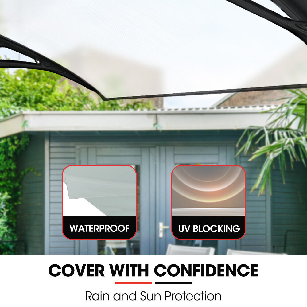 SHADE SHIELD 2x1m Aluminium Exterior Awning, Black DIY External UV Rain Protection Clear Polycarbonate Canopy V219-OAWFIXSS21CA