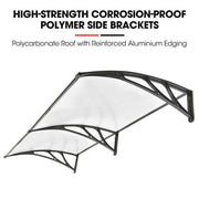 SHADE SHIELD 2x1m Aluminium Exterior Awning, Black DIY External UV Rain Protection Clear Polycarbonate Canopy V219-OAWFIXSS21CA