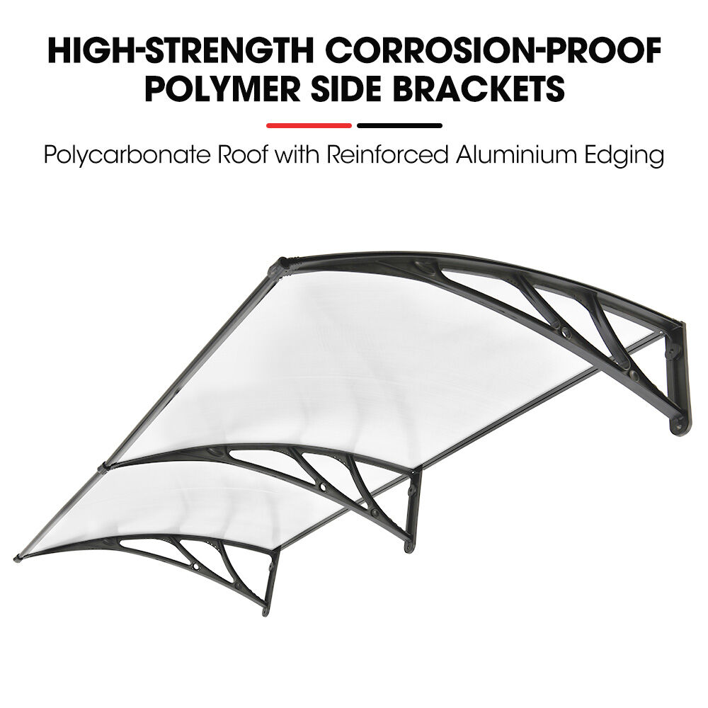 SHADE SHIELD 2x1m Aluminium Exterior Awning, Black DIY External UV Rain Protection Clear Polycarbonate Canopy V219-OAWFIXSS21CA