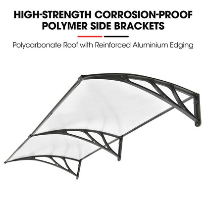 SHADE SHIELD 2x1m Aluminium Exterior Awning, Black DIY External UV Rain Protection Clear Polycarbonate Canopy V219-OAWFIXSS21CA