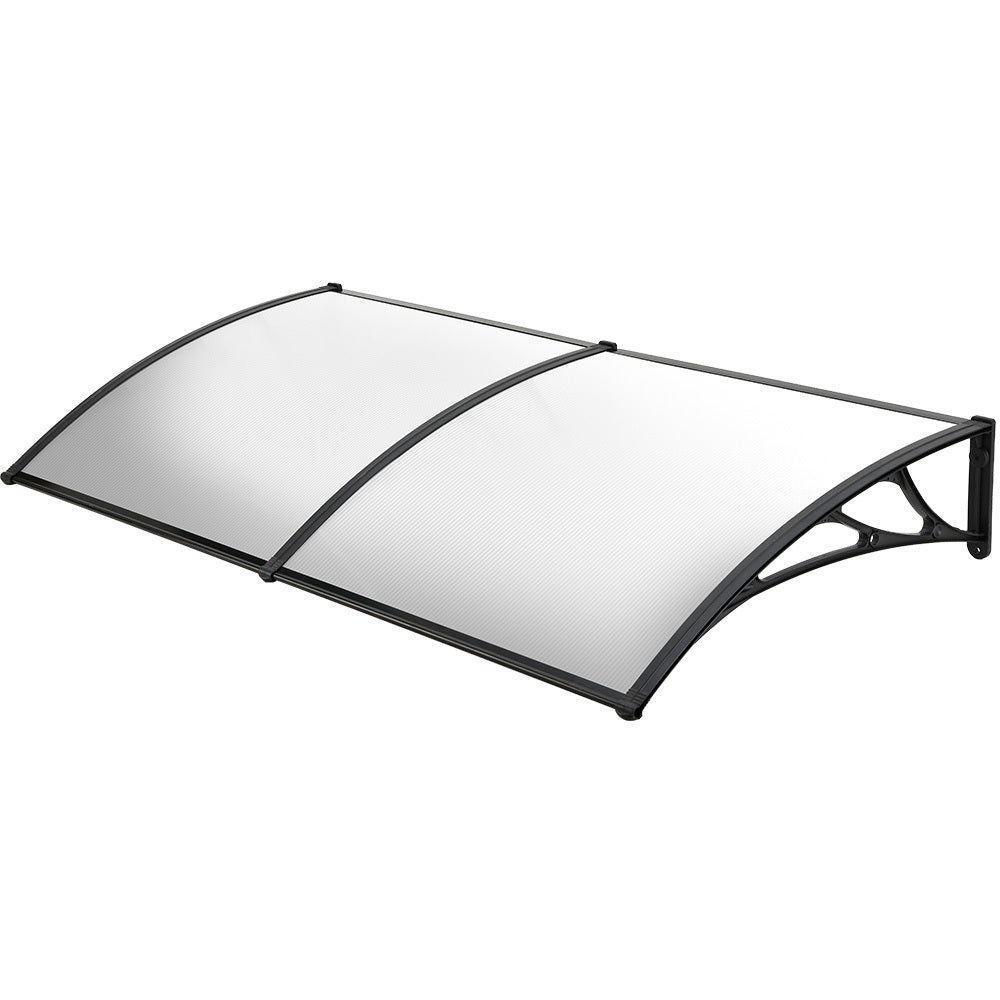 SHADE SHIELD 2x1m Aluminium Exterior Awning, Black DIY External UV Rain Protection Clear Polycarbonate Canopy V219-OAWFIXSS21CA