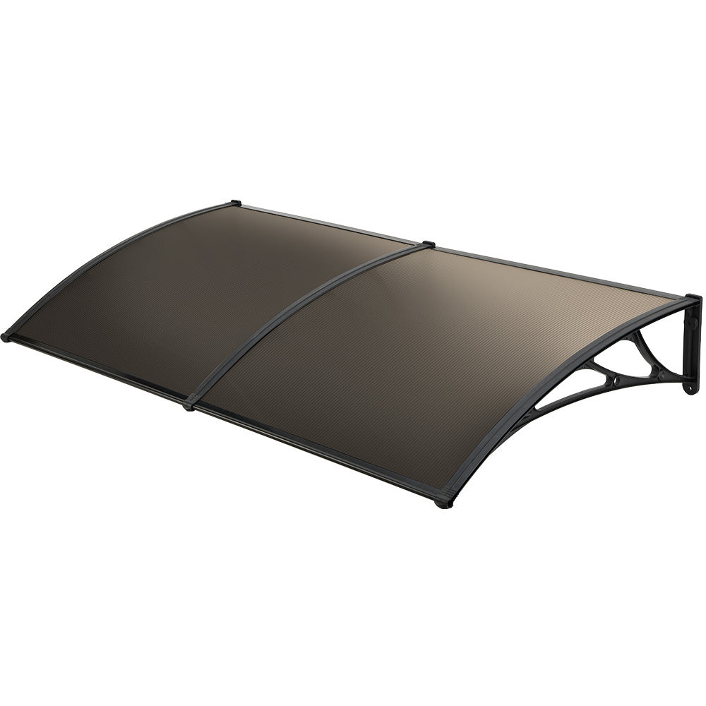 SHADE SHIELD 2x1m Aluminium Exterior Awning, Black DIY External UV Rain Protection Grey Tinted Polycarbonate V219-OAWFIXSS21GA