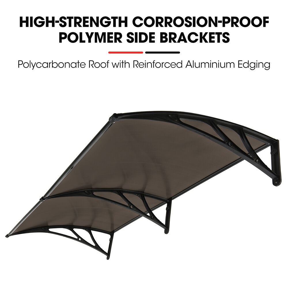 SHADE SHIELD 2x1m Aluminium Exterior Awning, Black DIY External UV Rain Protection Grey Tinted Polycarbonate V219-OAWFIXSS21GA