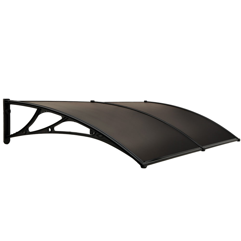 SHADE SHIELD 2x1m Aluminium Exterior Awning, Black DIY External UV Rain Protection Grey Tinted Polycarbonate V219-OAWFIXSS21GA