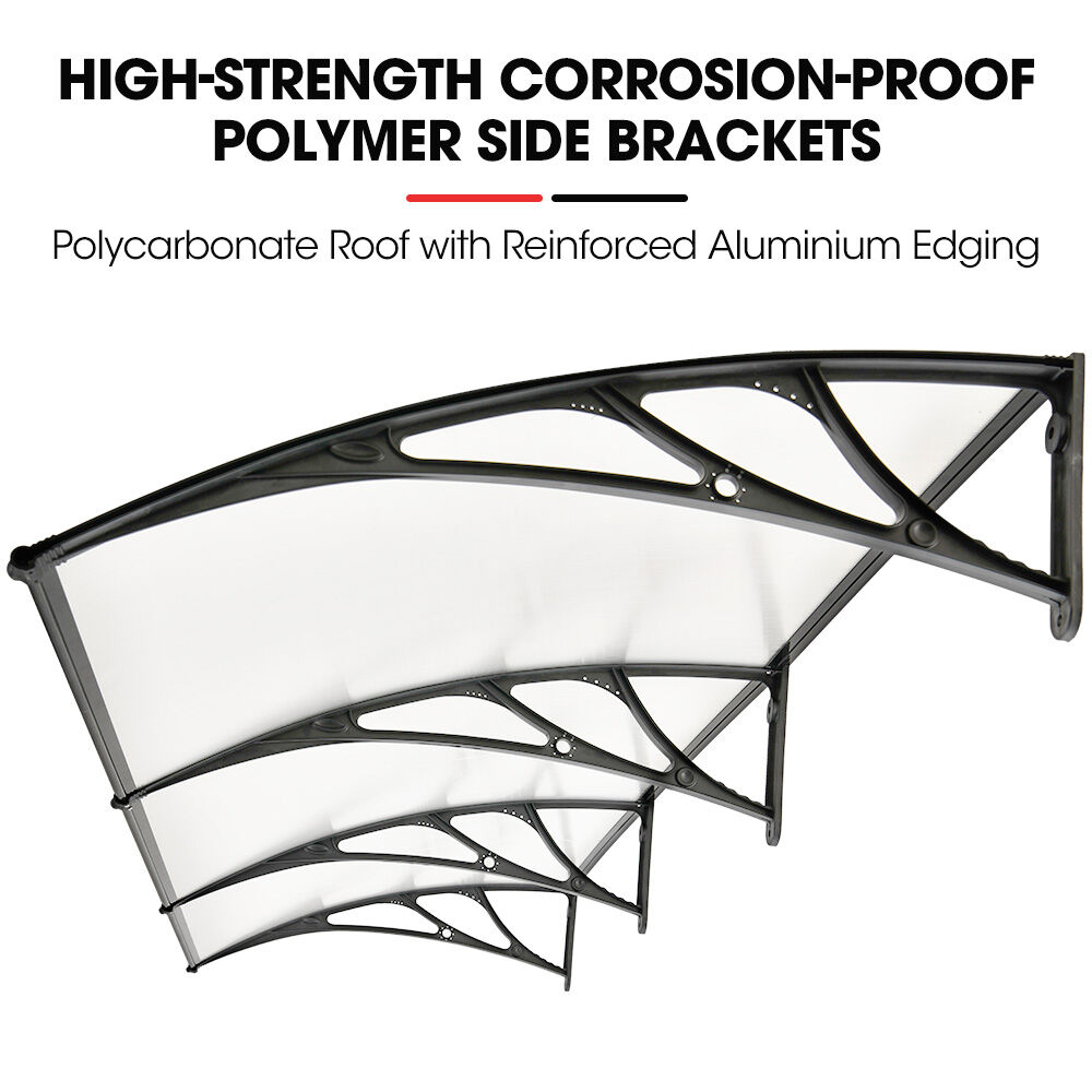 SHADE SHIELD 3x1m Aluminium Exterior Awning, Black DIY External UV Rain Protection Clear Polycarbonate Canopy V219-OAWFIXSS31CA