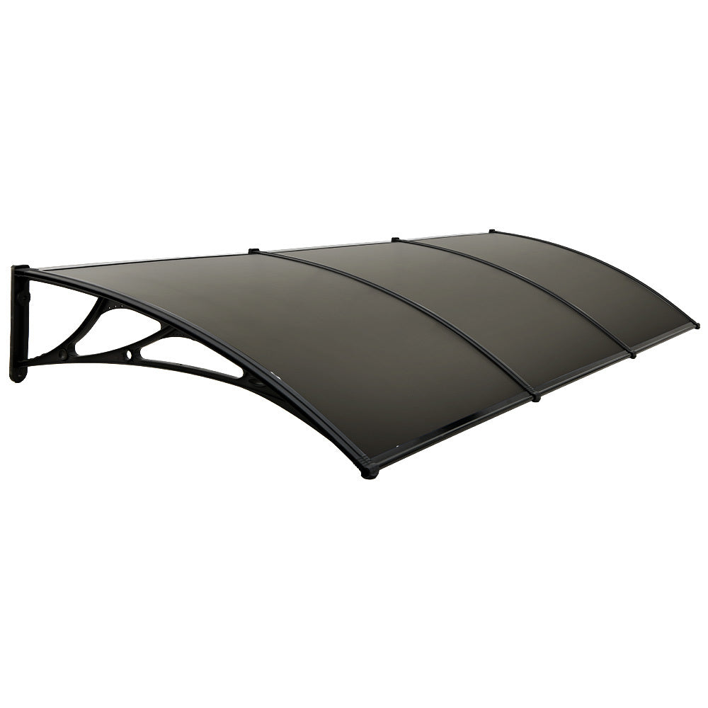 SHADE SHIELD 3x1m Aluminium Exterior Awning, Black DIY External UV Rain Protection Grey Tinted Polycarbonate V219-OAWFIXSS31GA