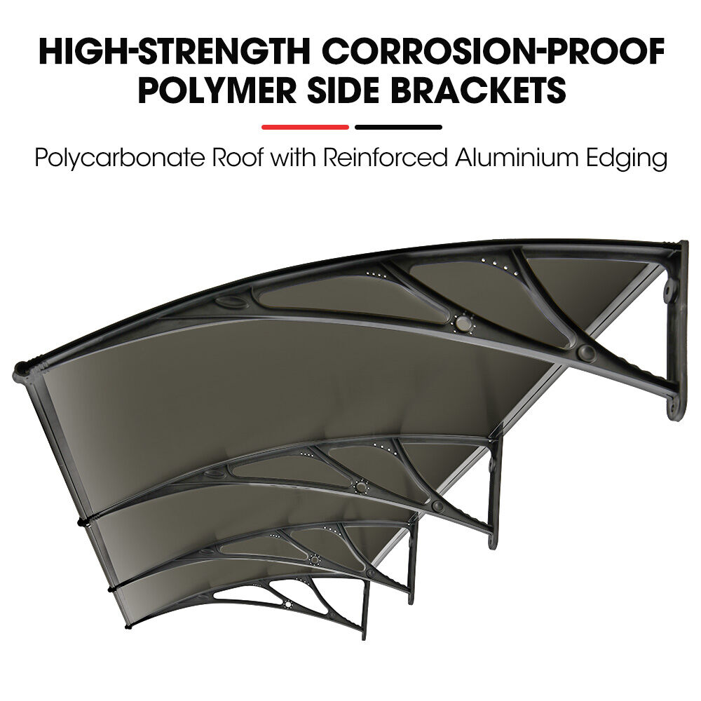 SHADE SHIELD 3x1m Aluminium Exterior Awning, Black DIY External UV Rain Protection Grey Tinted Polycarbonate V219-OAWFIXSS31GA