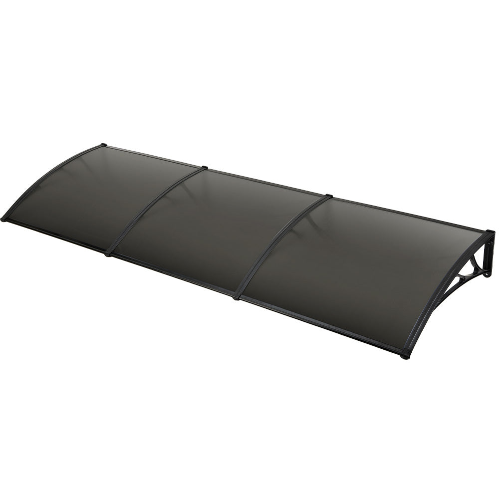 SHADE SHIELD 3x1m Aluminium Exterior Awning, Black DIY External UV Rain Protection Grey Tinted Polycarbonate V219-OAWFIXSS31GA
